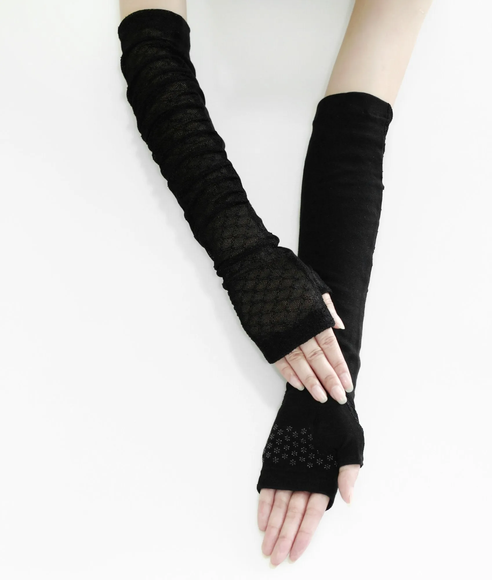 GL10-Womens Long Lace Floral Half Finger Arm Sleeves