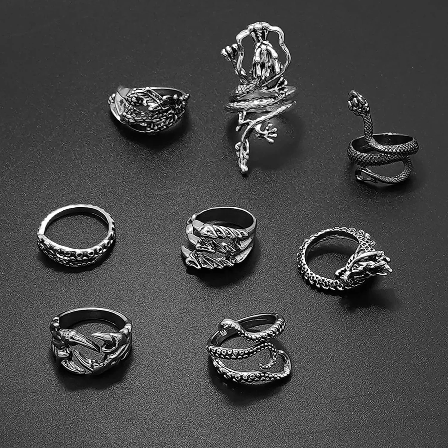 Gleamart Adjustable Vintage Punk Ring Set Stackable Animal Rings Present for Men Women