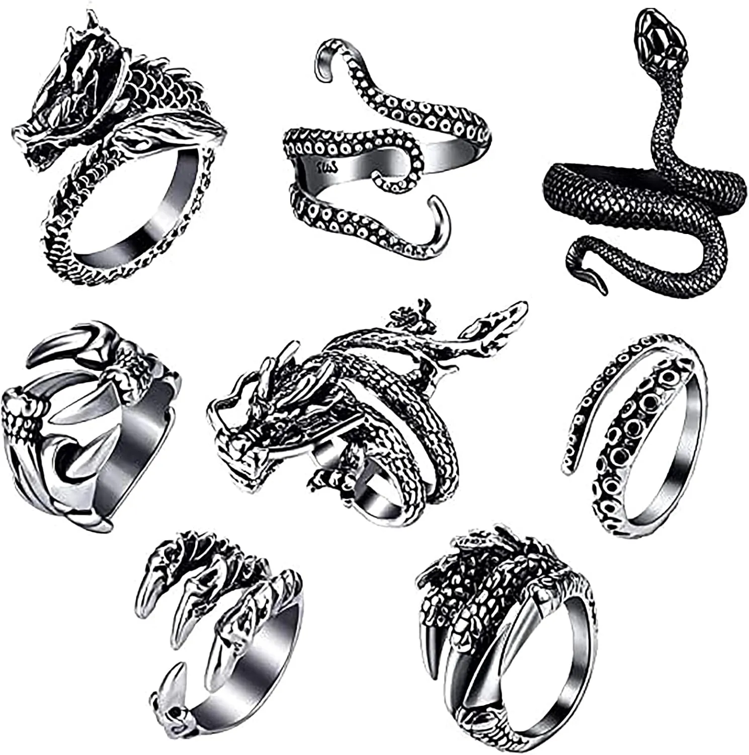 Gleamart Adjustable Vintage Punk Ring Set Stackable Animal Rings Present for Men Women