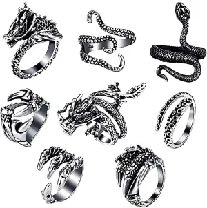 Gleamart Adjustable Vintage Punk Ring Set Stackable Animal Rings Present for Men Women