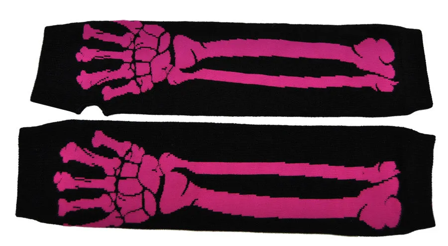 Glove Long Pink Bone Print  Costume Accessories