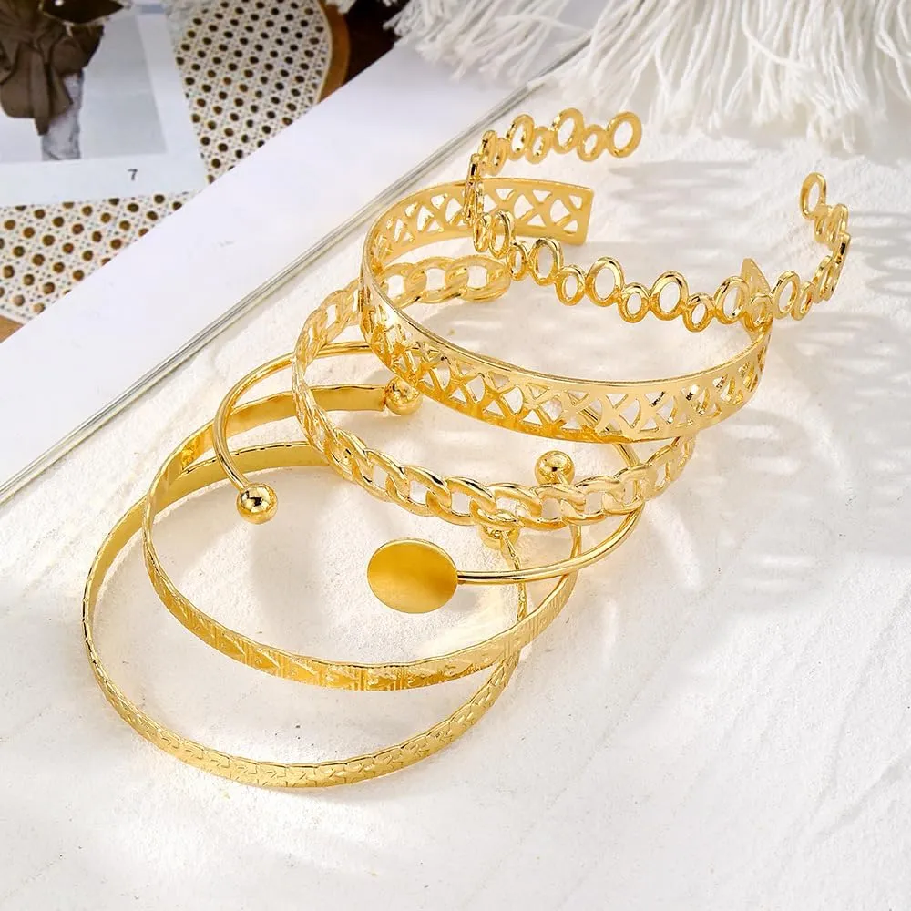 Gold Bracelets for Women Stackable Bangle Cuff Bracelets Chain Punk Bracelets Jewelry for Women Set