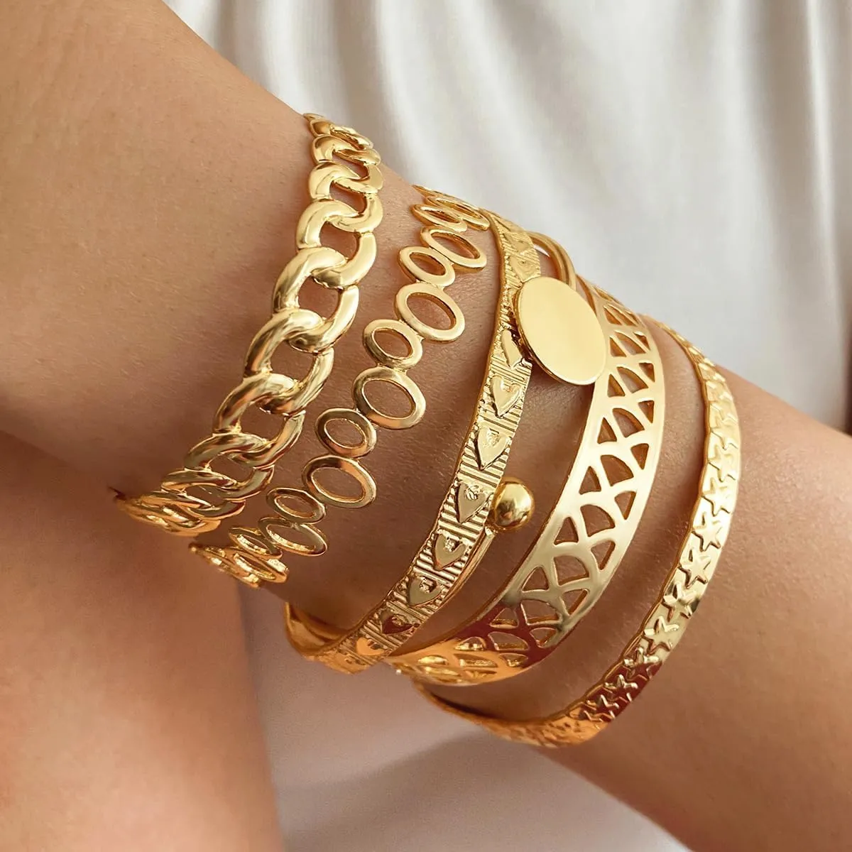 Gold Bracelets for Women Stackable Bangle Cuff Bracelets Chain Punk Bracelets Jewelry for Women Set