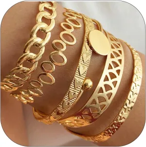 Gold Bracelets for Women Stackable Bangle Cuff Bracelets Chain Punk Bracelets Jewelry for Women Set
