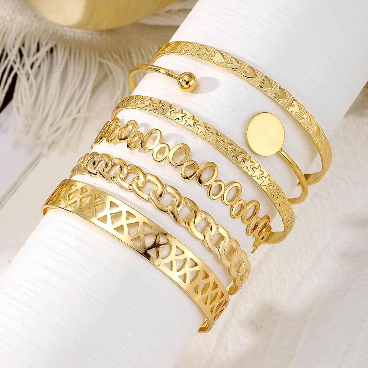 Gold Bracelets for Women Stackable Bangle Cuff Bracelets Chain Punk Bracelets Jewelry for Women Set