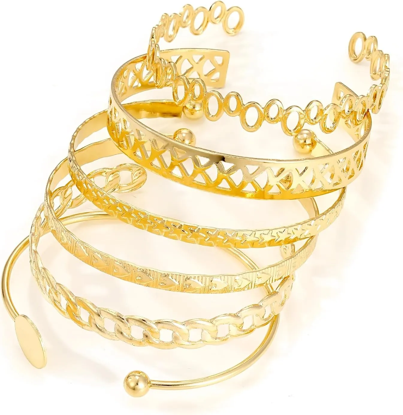 Gold Bracelets for Women Stackable Bangle Cuff Bracelets Chain Punk Bracelets Jewelry for Women Set