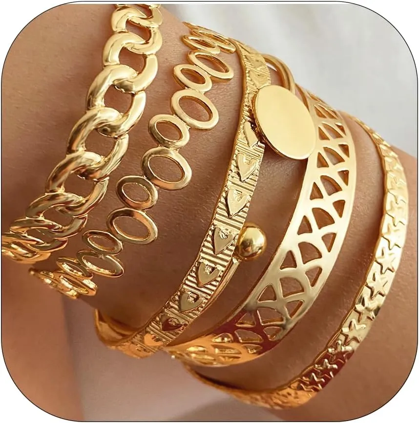 Gold Bracelets for Women Stackable Bangle Cuff Bracelets Chain Punk Bracelets Jewelry for Women Set