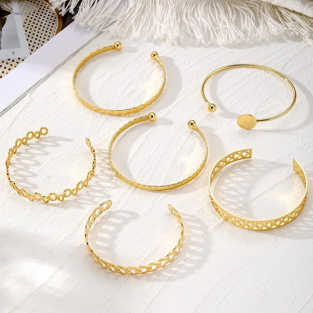 Gold Bracelets for Women Stackable Bangle Cuff Bracelets Chain Punk Bracelets Jewelry for Women Set