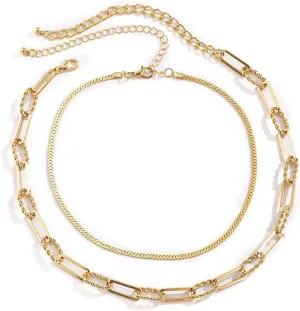Gold Chain Necklace Women,Gold Plated Chain Necklace Womens Double Layer Chain Chain Necklace Gold