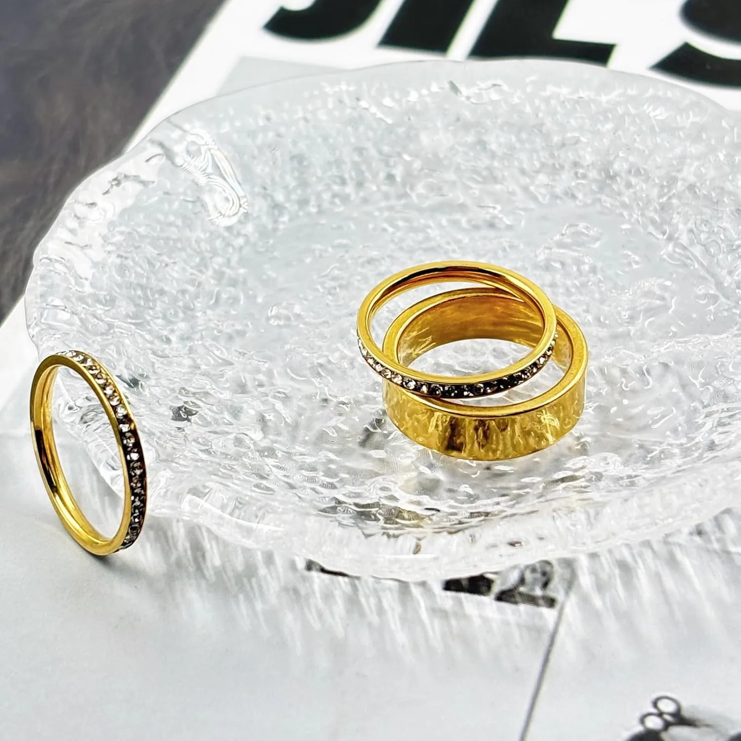 Gold Chunky Stackable Rings for Women Cubic Zirconia Stacking Rings 3 PCS Silver Diamond Minimalist Ring Fashion Jewelry Accessories