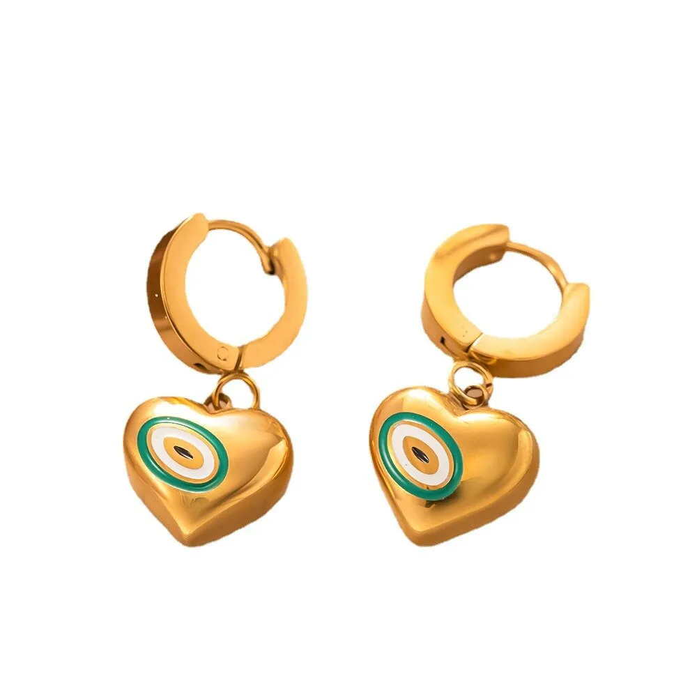 Gold Color Bohemian Vinatge Heart Evil Eye Pendant Necklace Earrings For Women