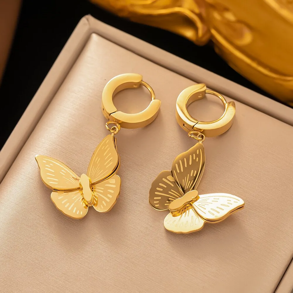 Gold Color Elegant Charm Butterfly Pendant Necklace EarringsFor Women