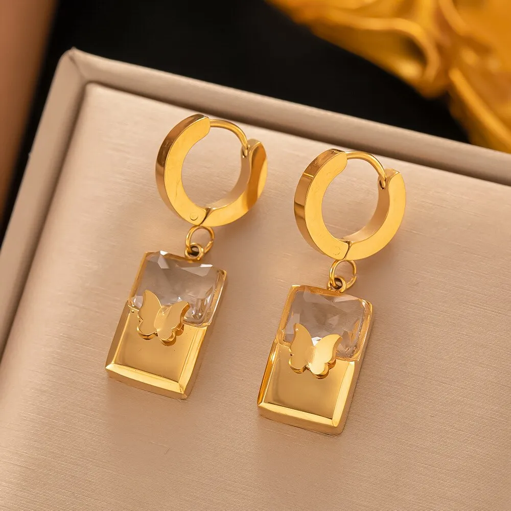 Gold Color Elegant Temperament Clear Zirconia Butterfly Necklace Earrings For Women