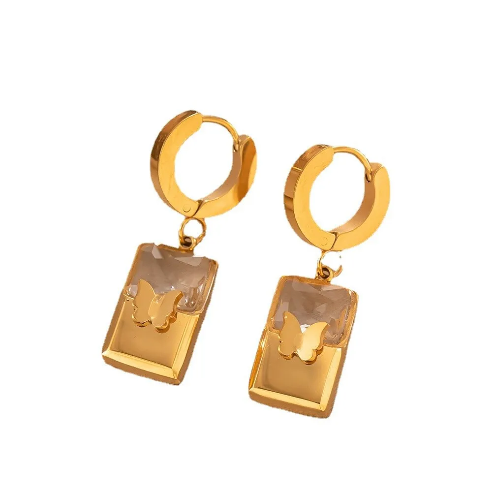 Gold Color Elegant Temperament Clear Zirconia Butterfly Necklace Earrings For Women