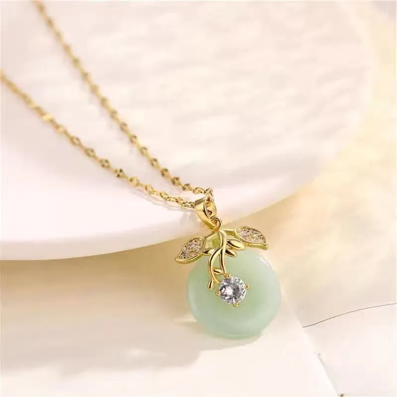Gold Color Hetian Jade Pendant Water Drop  Chain Necklace for Women