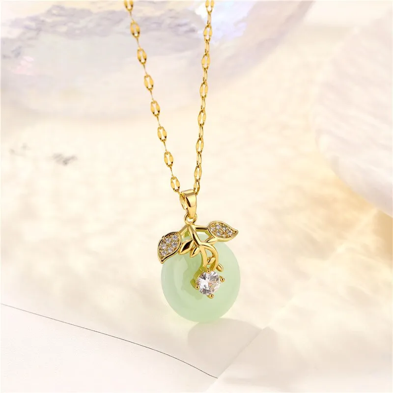 Gold Color Hetian Jade Pendant Water Drop  Chain Necklace for Women