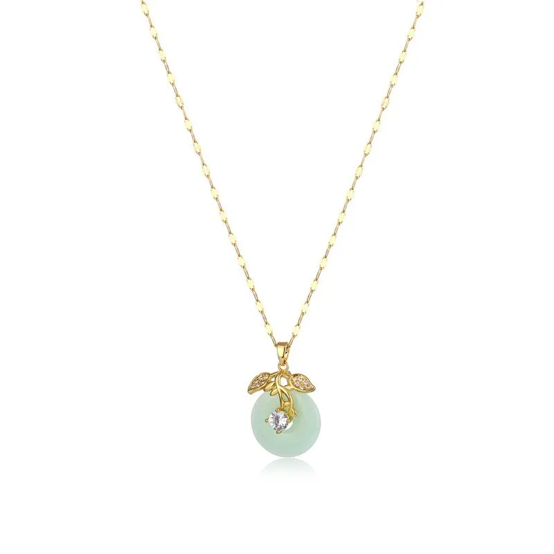Gold Color Hetian Jade Pendant Water Drop  Chain Necklace for Women