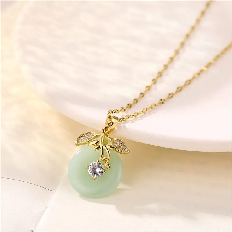 Gold Color Hetian Jade Pendant Water Drop  Chain Necklace for Women