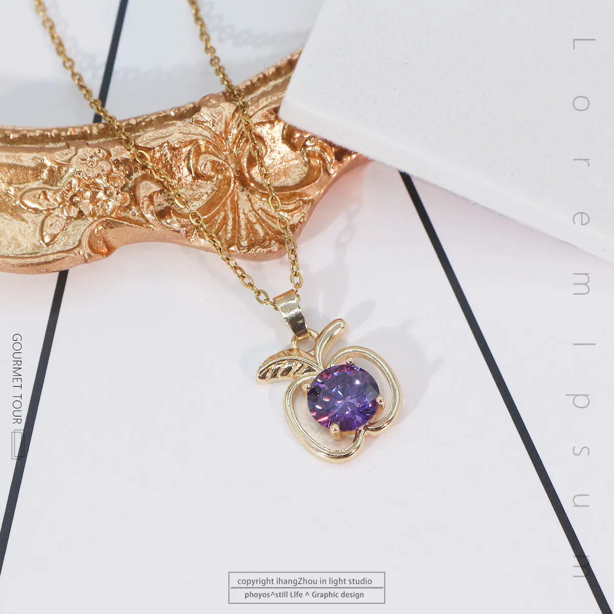 Gold Color Korean Romantic Heart Shaped Apple Pendant Neckalce For Women