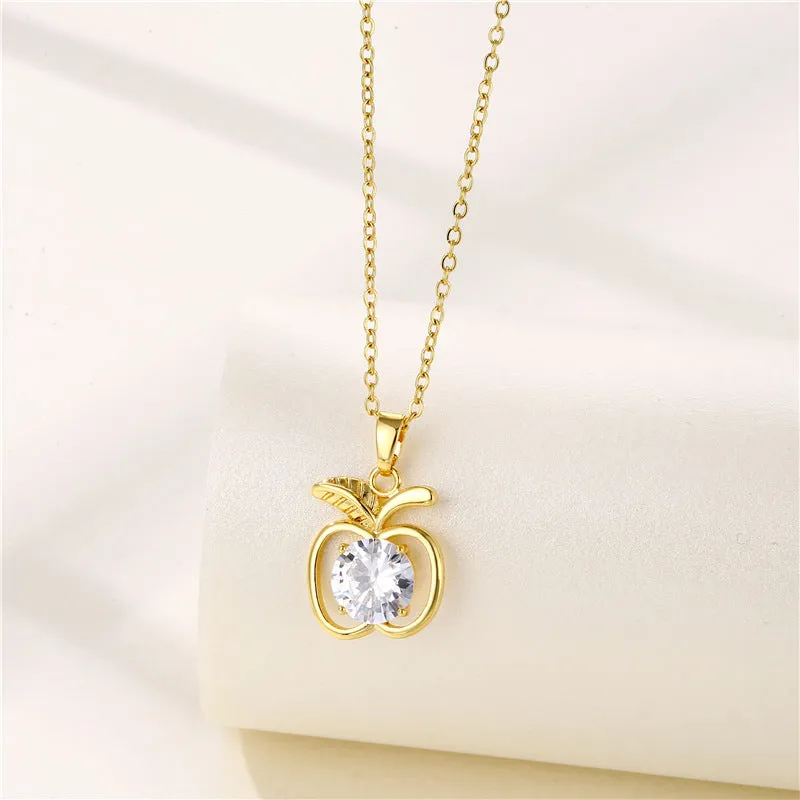 Gold Color Korean Romantic Heart Shaped Apple Pendant Neckalce For Women