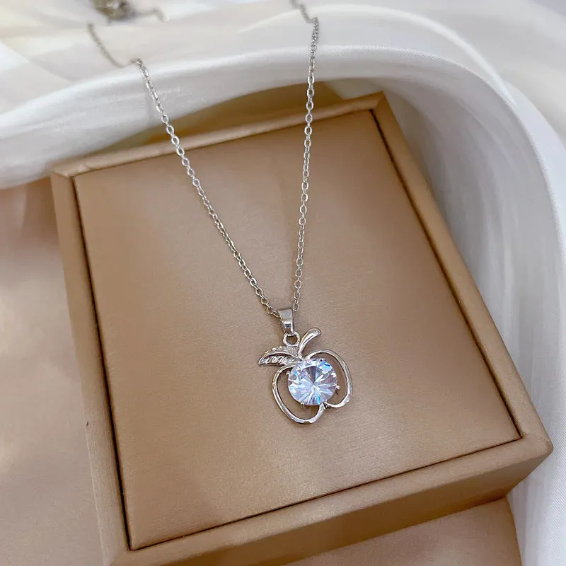 Gold Color Korean Romantic Heart Shaped Apple Pendant Neckalce For Women