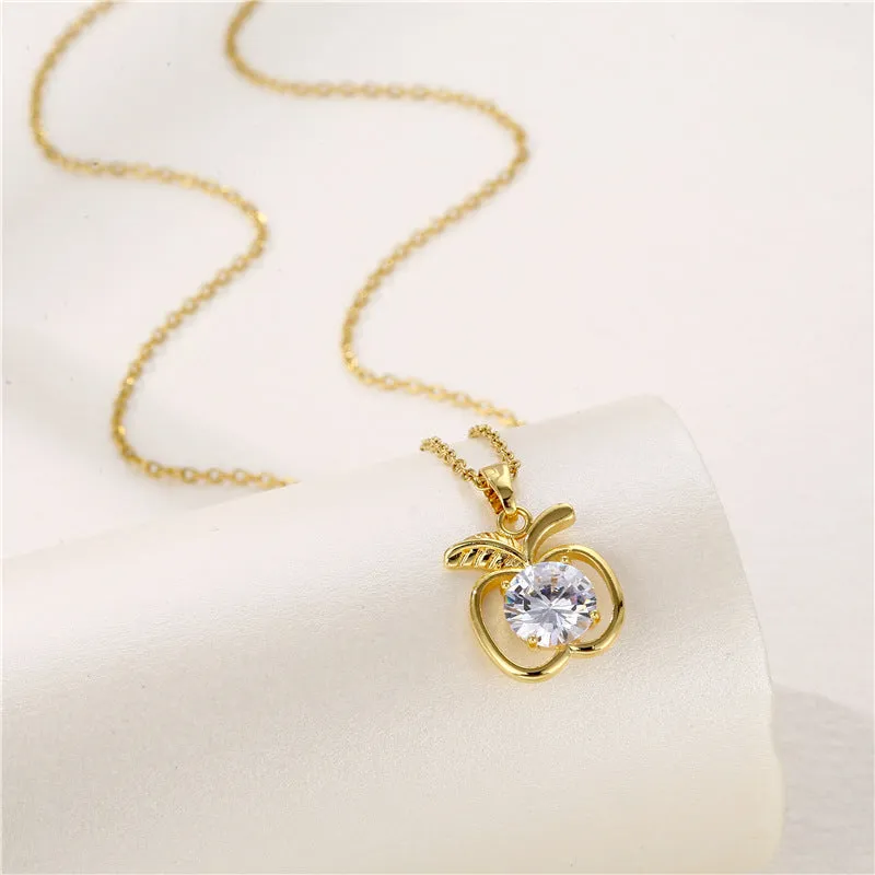 Gold Color Korean Romantic Heart Shaped Apple Pendant Neckalce For Women