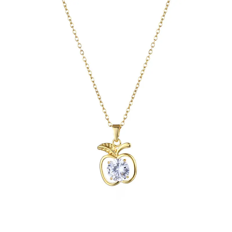 Gold Color Korean Romantic Heart Shaped Apple Pendant Neckalce For Women