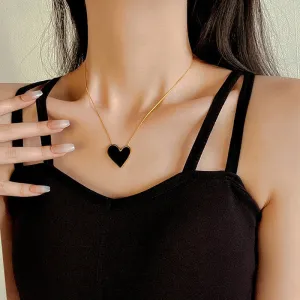 Gold Color Korean Sweet Balck Irregular Heart Big Pendant Necklace For Women