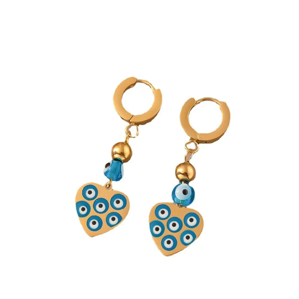 Gold Color Painted Blue Evil Eye Temperament Necklace Earrings For Women