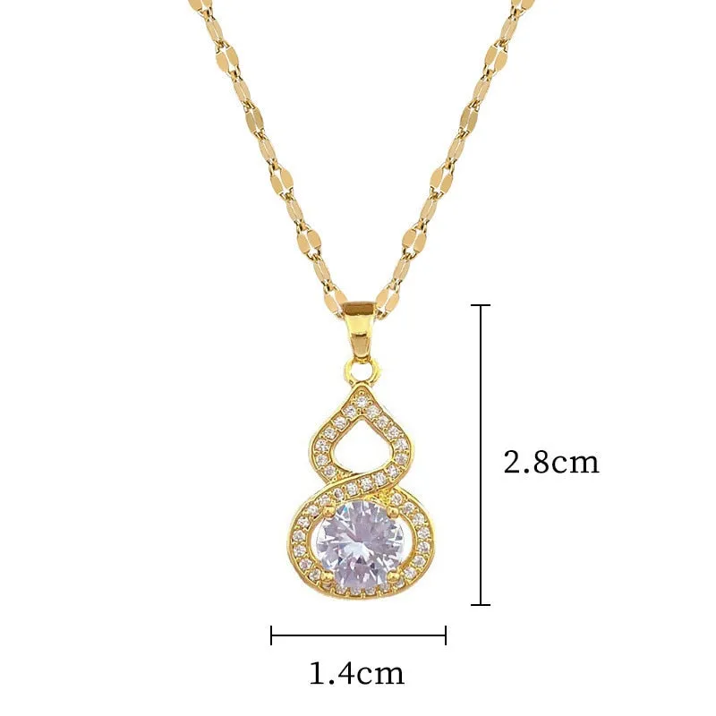 Gold Color Shine Zirconia Gourd Shaped Pendant Necklace For Women