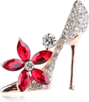 Gold Crystal High Heels Shoes Shape Brooches for Womne Elegant Rhinestone Pearl Floral Brooch Pins Fashion Jewelry Brooch pin Accessories for Women Girl Gift