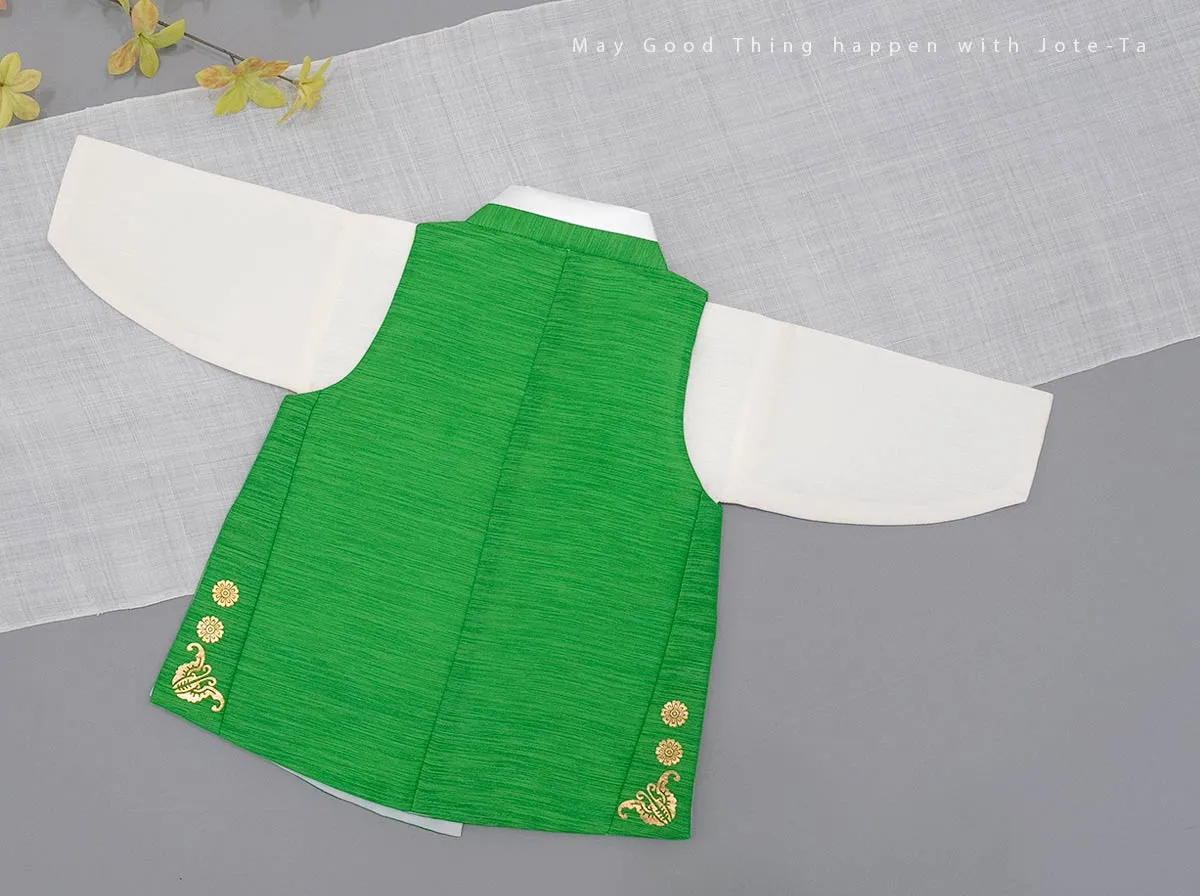 Gold Foil Traditional Pattern Doryeong Hanbok in Green