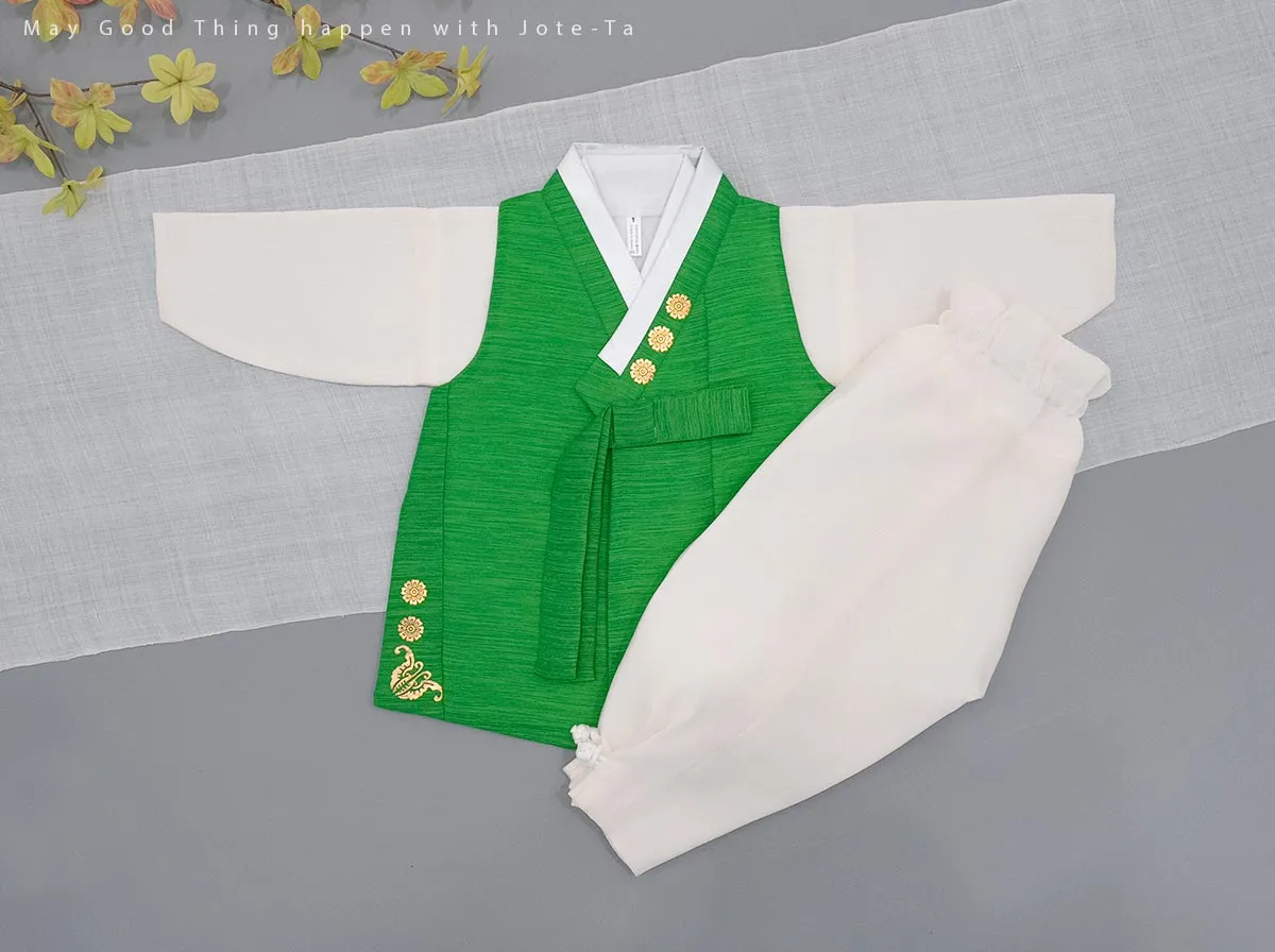 Gold Foil Traditional Pattern Doryeong Hanbok in Green