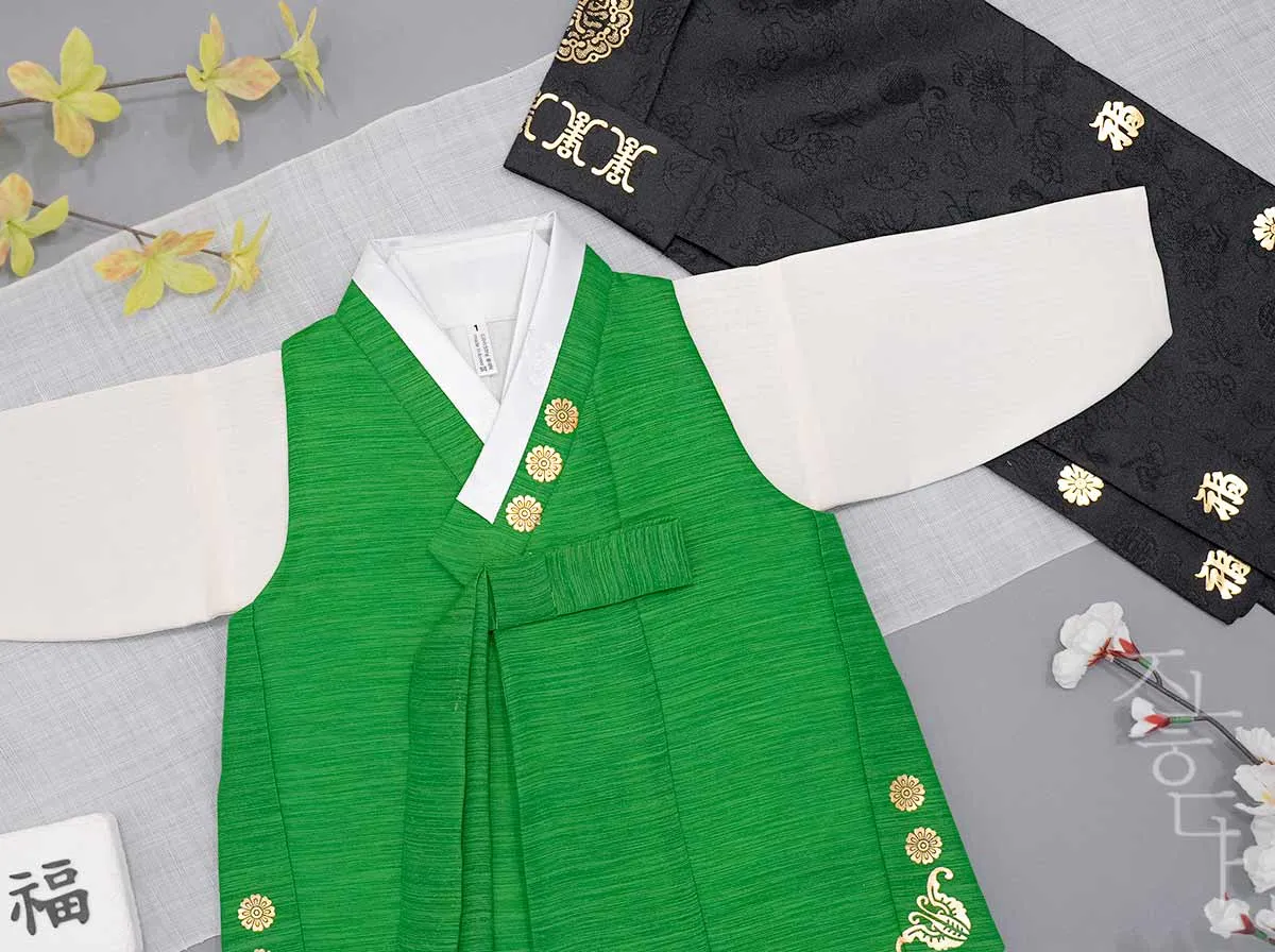 Gold Foil Traditional Pattern Doryeong Hanbok in Green