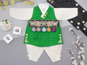 Gold Foil Traditional Pattern Doryeong Hanbok in Green