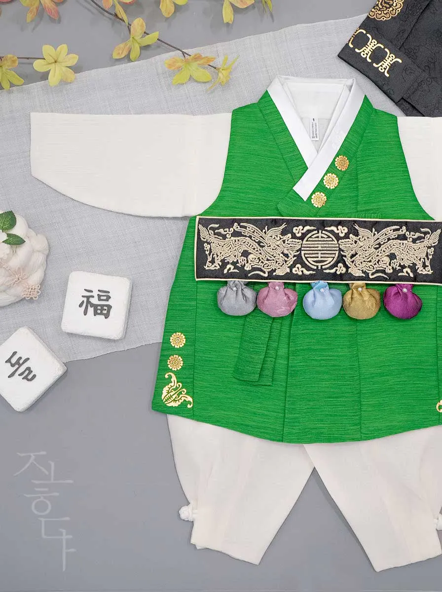 Gold Foil Traditional Pattern Doryeong Hanbok in Green