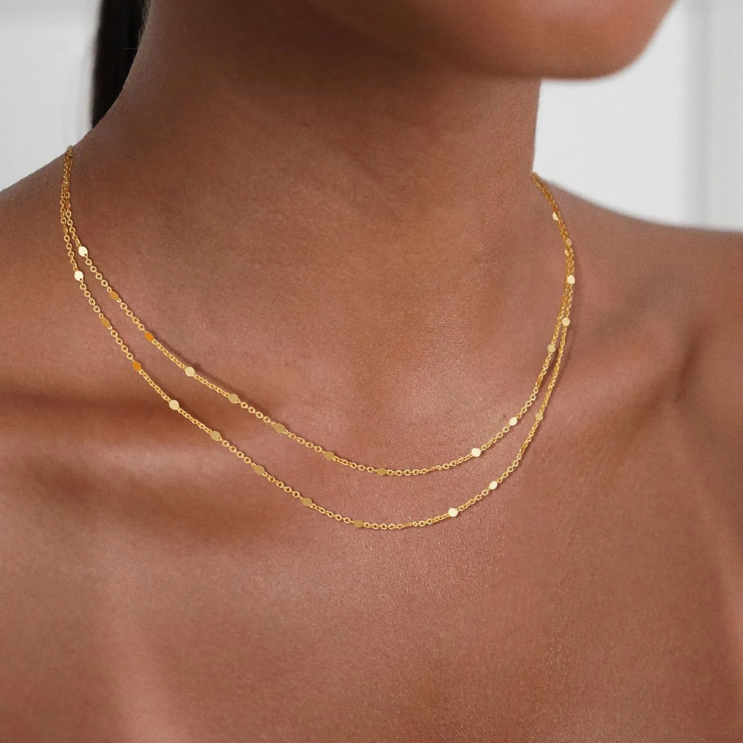 Gold Layered Necklace for Women,Dainty 14K Gold Plated Trendy Pendant Necklace Gold Jewelry for Women