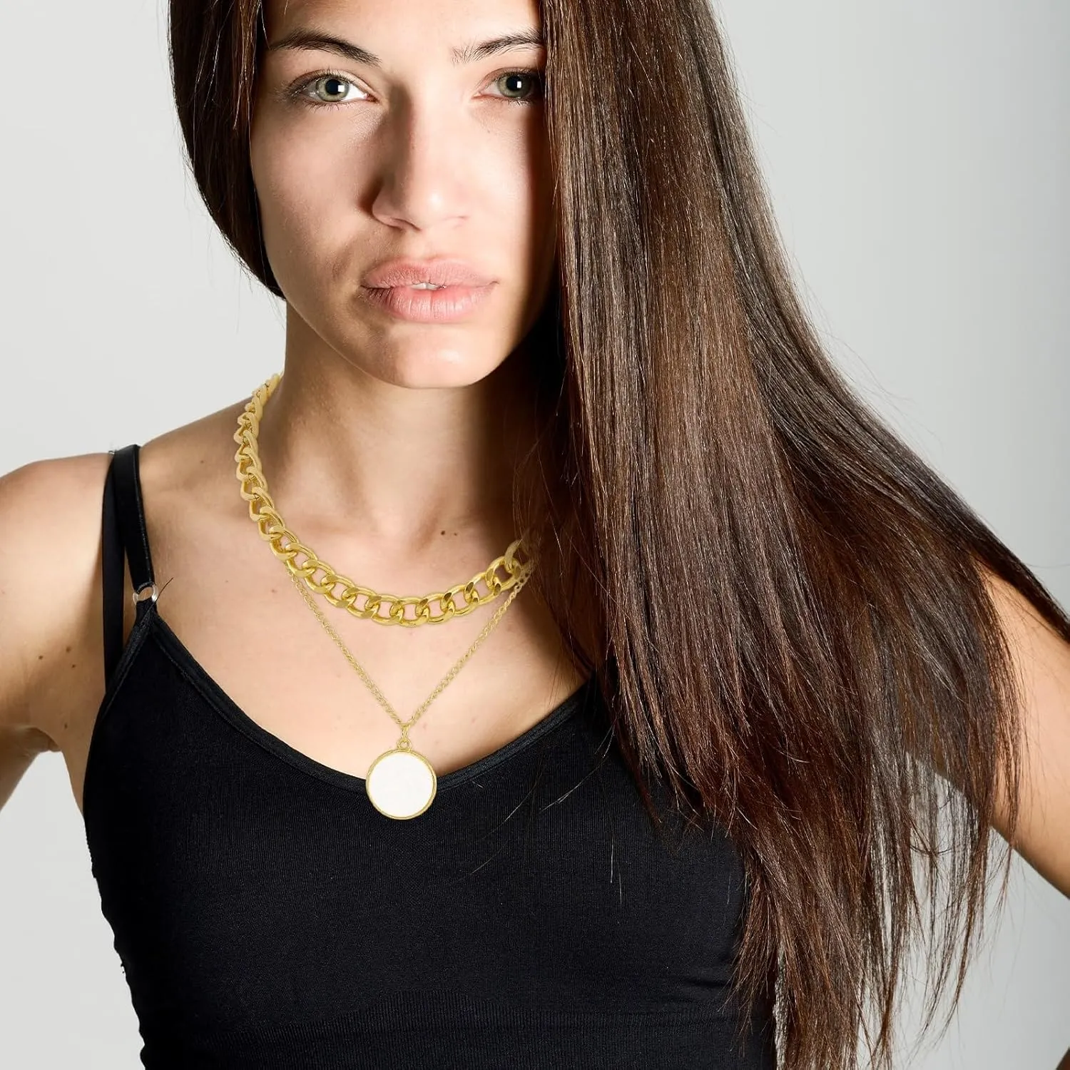 Gold Layered Necklaces for Women Dainty Puffy Heart Necklace Gold Stackable Cross Layered Necklaces Chunky Chain Choker Necklaces Fashion Jewelry