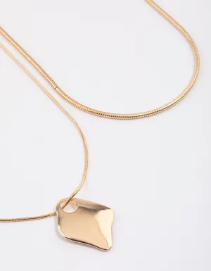 Gold Multi Layered Organic Pendant Necklace