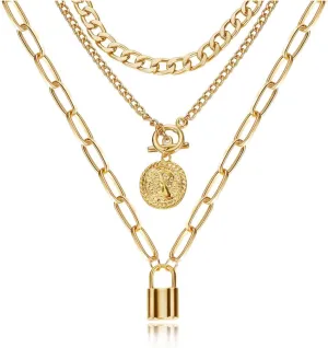 Gold Necklace for Women Stack Boho Layered Necklaces Paperclip Chain Choker Necklace Trendy Pearl Necklaces Gifts