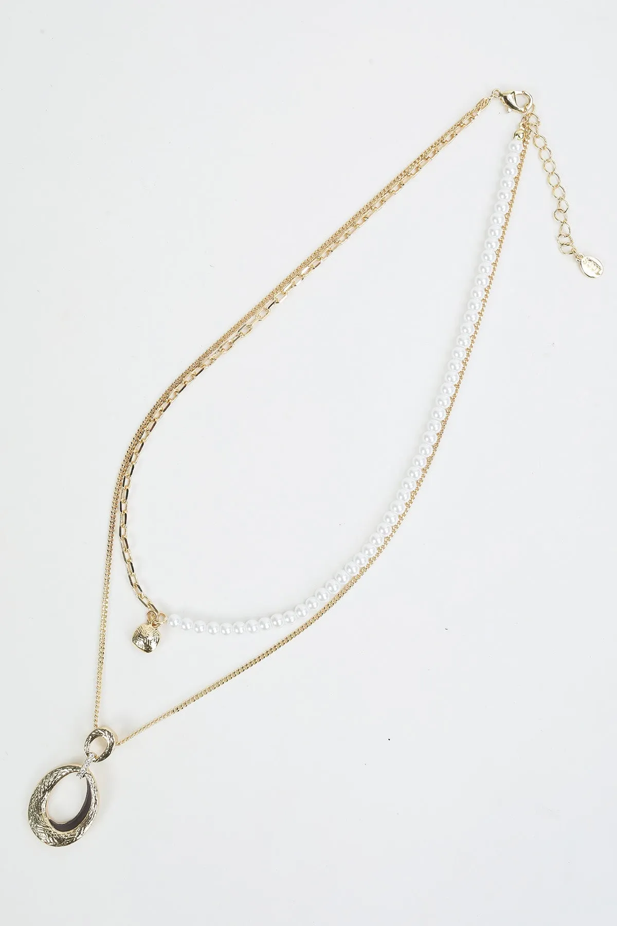 Gold Oval Pendant Layered Necklace