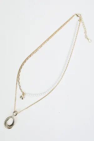 Gold Oval Pendant Layered Necklace