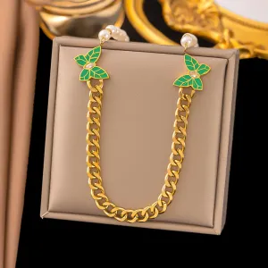 Gold Plated Elegant Butterfly Pearls Charm Necklace For Women