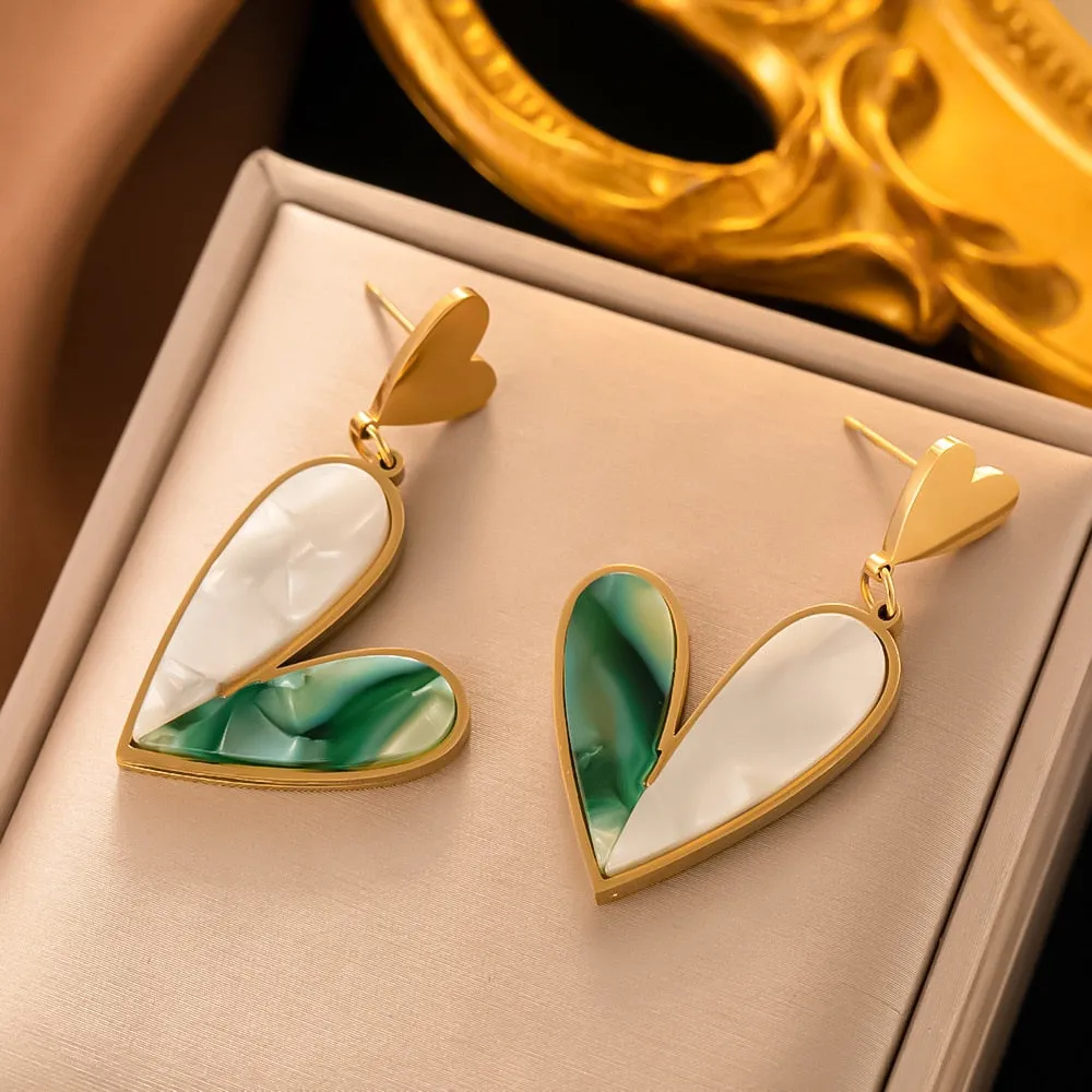 Gold Plated Gorgeous Glass Ball Heart Hoop Earrings For Women