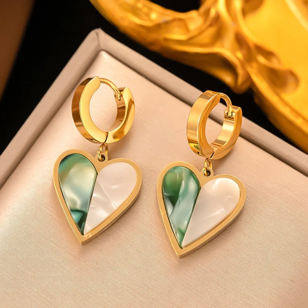 Gold Plated Gorgeous Glass Ball Heart Hoop Earrings For Women