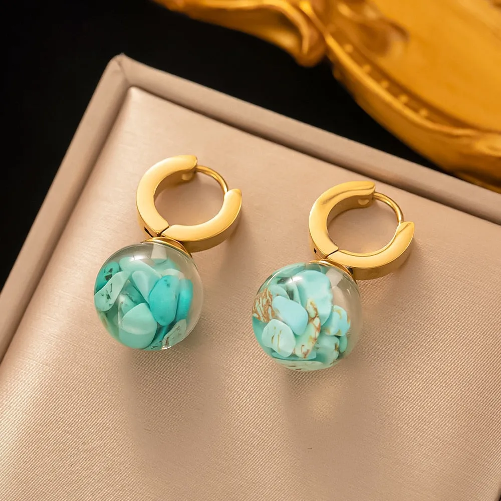 Gold Plated Gorgeous Glass Ball Heart Hoop Earrings For Women