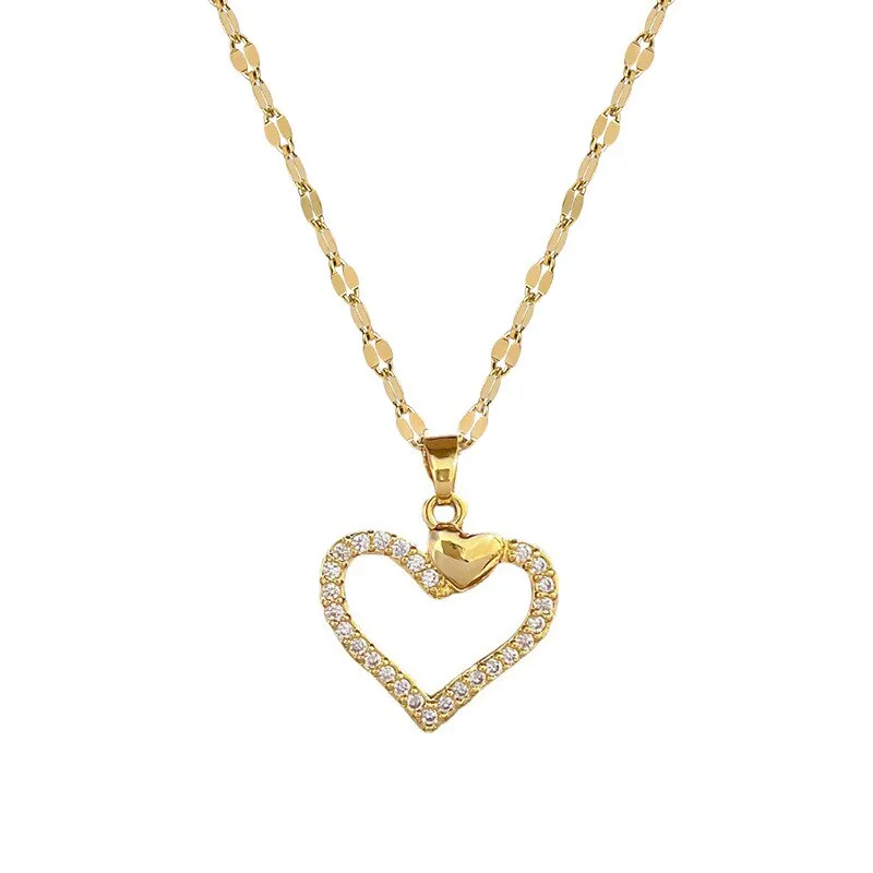 Gold Plated Hollow Out Heart Pendant Necklace For Women