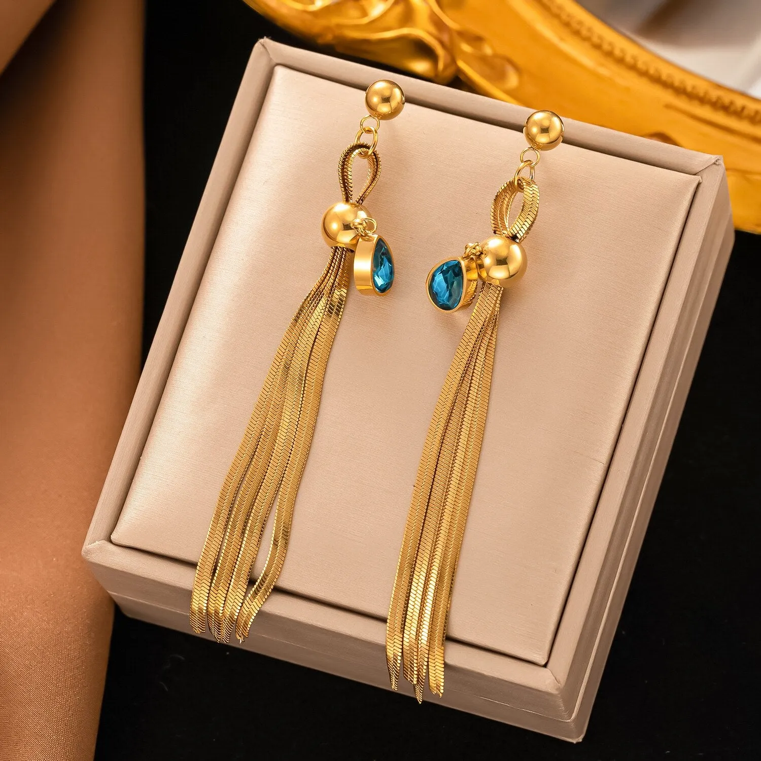 Gold Plated Luxury Jewelry Temperament Long Tassel Hoop Earrings For Women