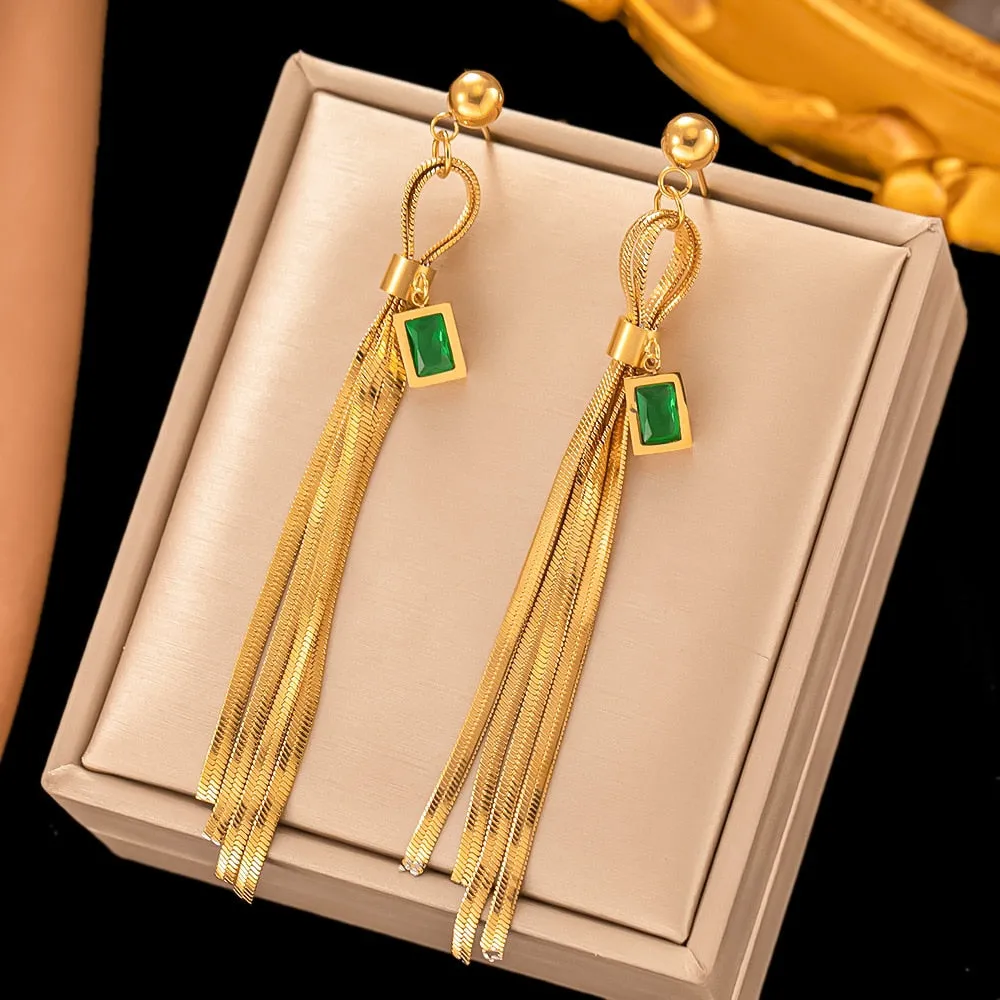 Gold Plated Luxury Jewelry Temperament Long Tassel Hoop Earrings For Women