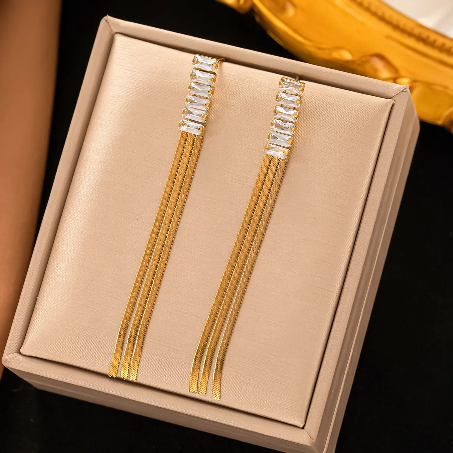 Gold Plated Luxury Jewelry Temperament Long Tassel Hoop Earrings For Women